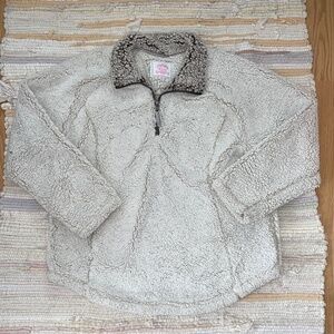 EUC Cozy Sherpa Cream Quarter Zip Pullover Top Size XXL